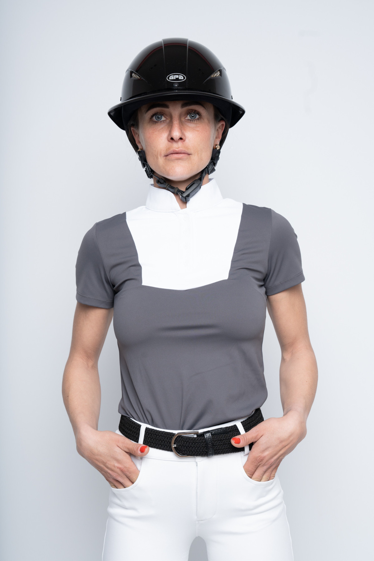 Polo De Concours Manches Courtes "Compet" gris foncé et blanc